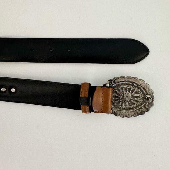 Richard Gampel Made in France Brown Leather Belt Blue Stone Western Size 30 main image 4